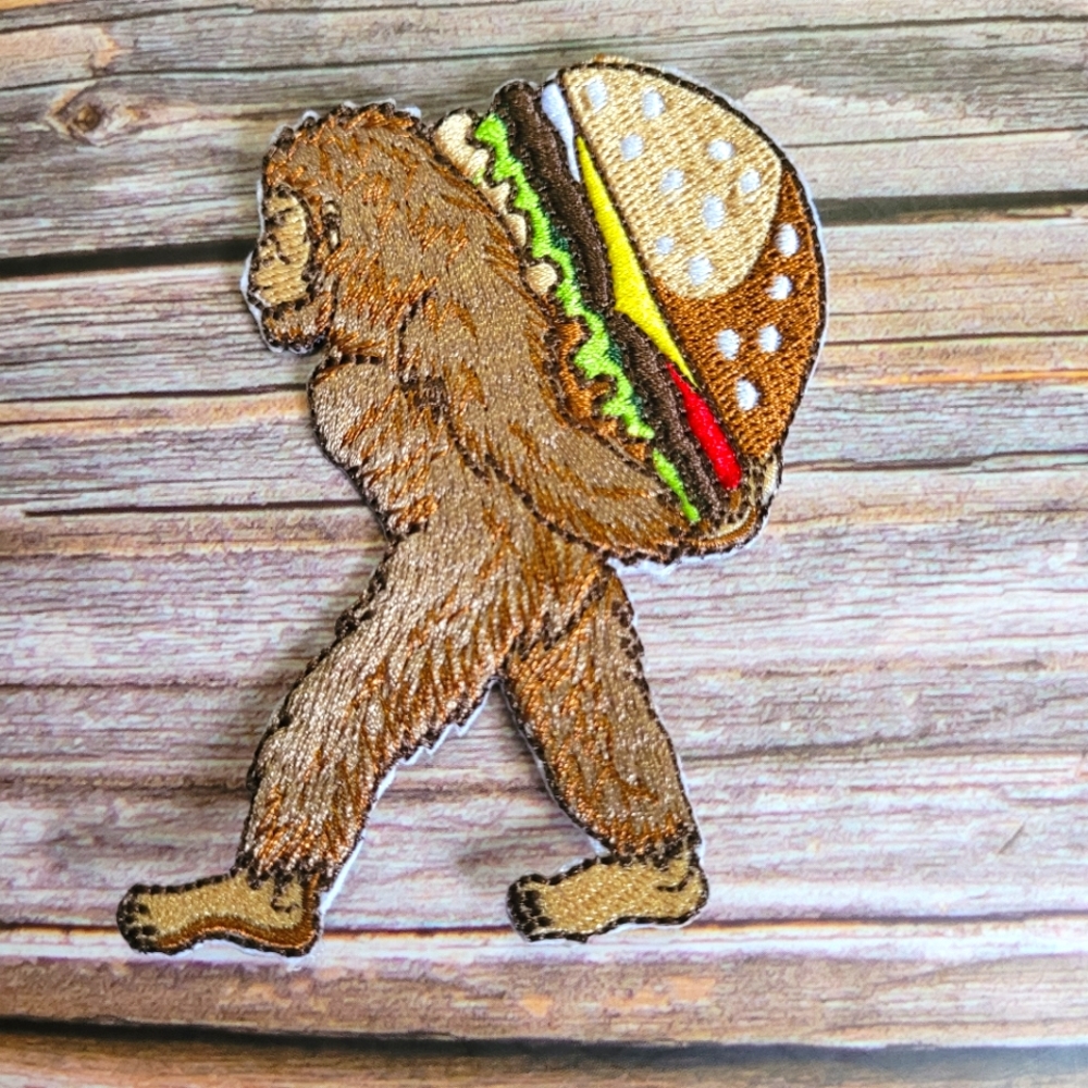 3/13$ Bigfoot Sasquatch With A Cheeseburger Funny 90'S Y2k Embroidered Patch